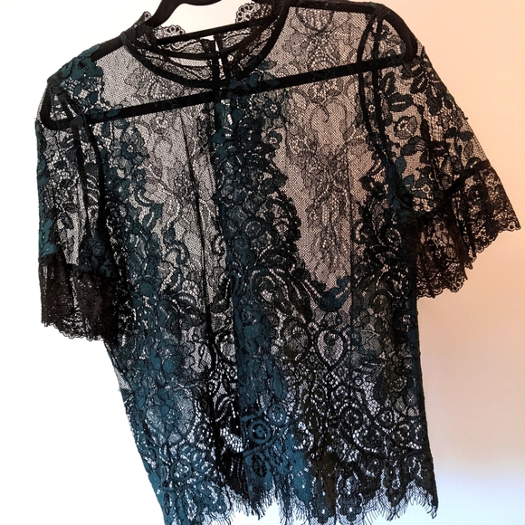 Teal/Black lace blouse. Size M. - Picture 1 of 4